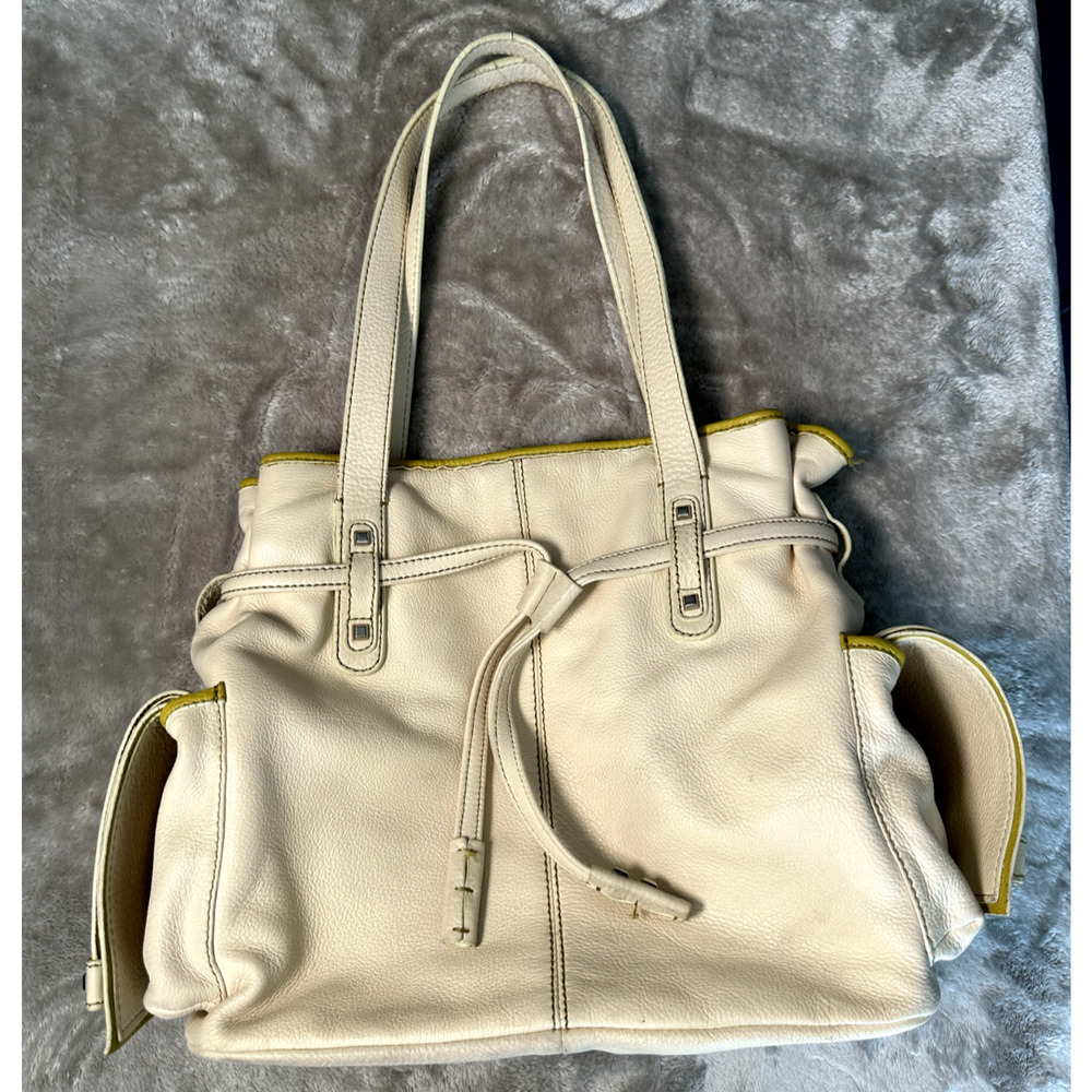 White Leather Baby Diaper Bag Silver Studded Satchel Shoulder Handbag